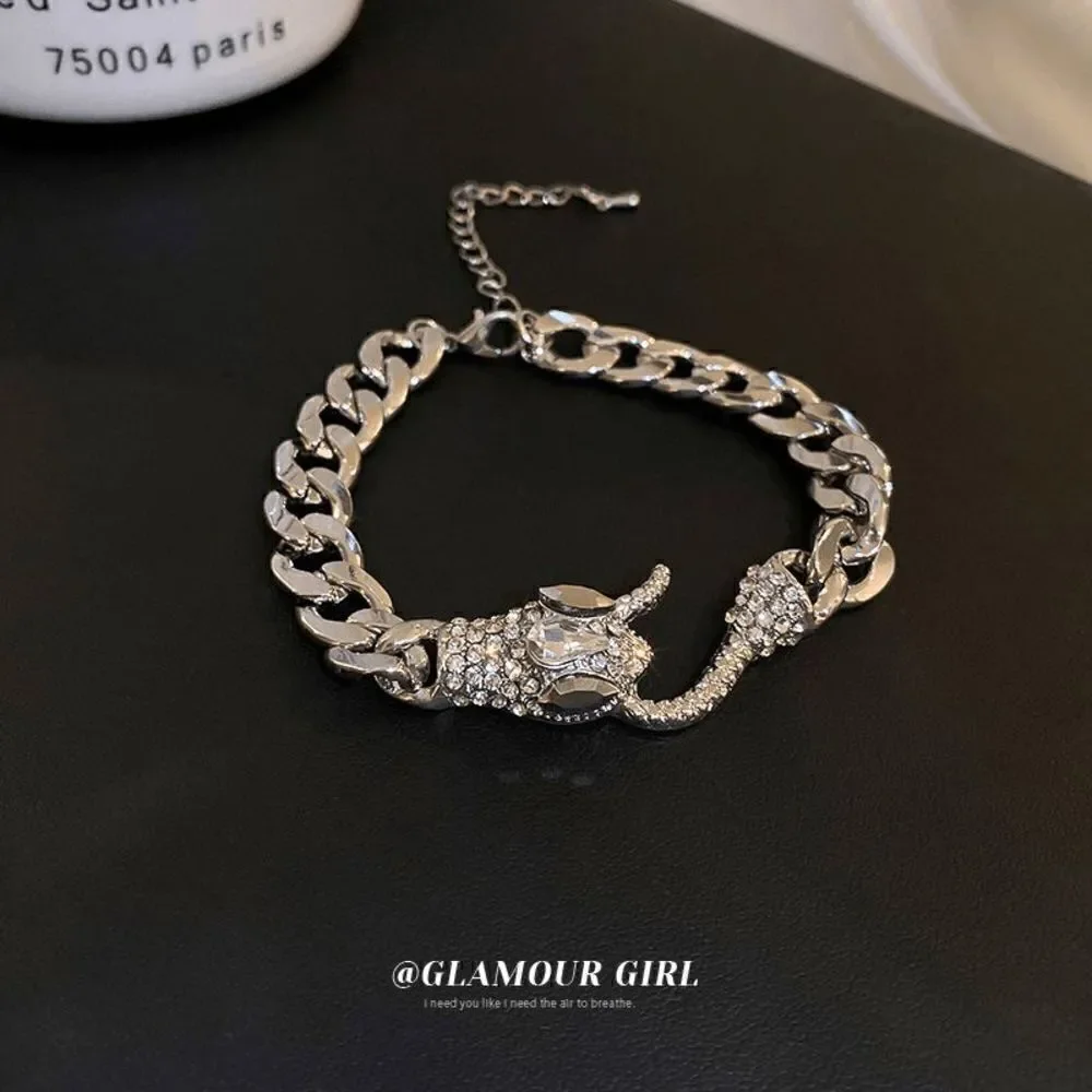 SILVER DIAMOND CUBAN CHAIN SNAKE BRACELET